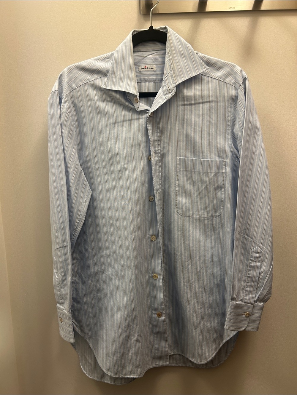 Kiton Light Blue and White Striped Dress Shirt